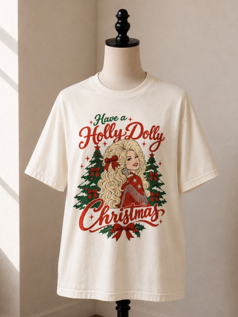 Dolly Parton Have A Holly Dolly Christmas OffWhite Graphic T-Shirt